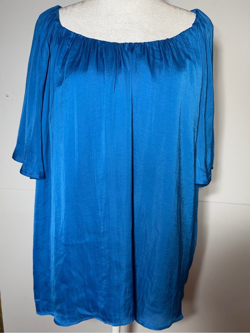 Beautiful Royal Blue Off-Shoulder Flowy Satin Blue Top Blouse